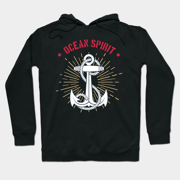 Nautical Emblem of Anchor and ropes classic retro template with wording Ocean Spirit. Hoodie by devaleta